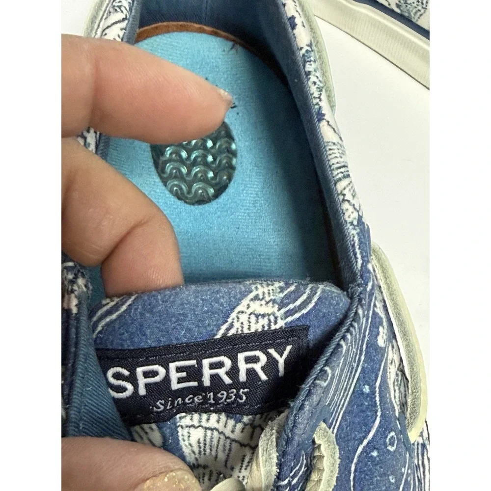 Sperry Top-Sider Bahama II Mens Blue White Nautical Ocean Print Shoes 8 New